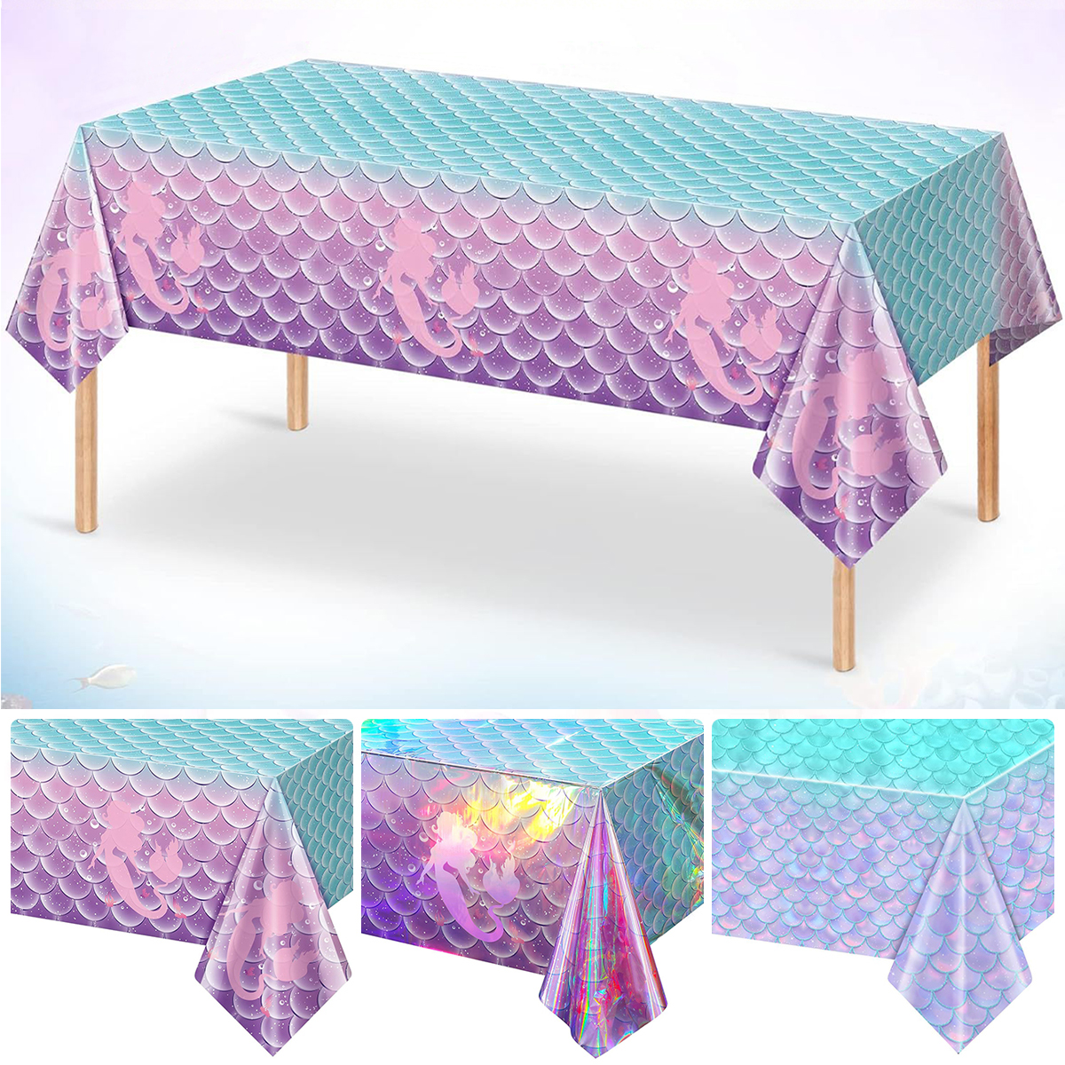 Table Cloth Disposable - 1/3Pcs Mermaid Disposable Tablecloth Holographic Rectangular