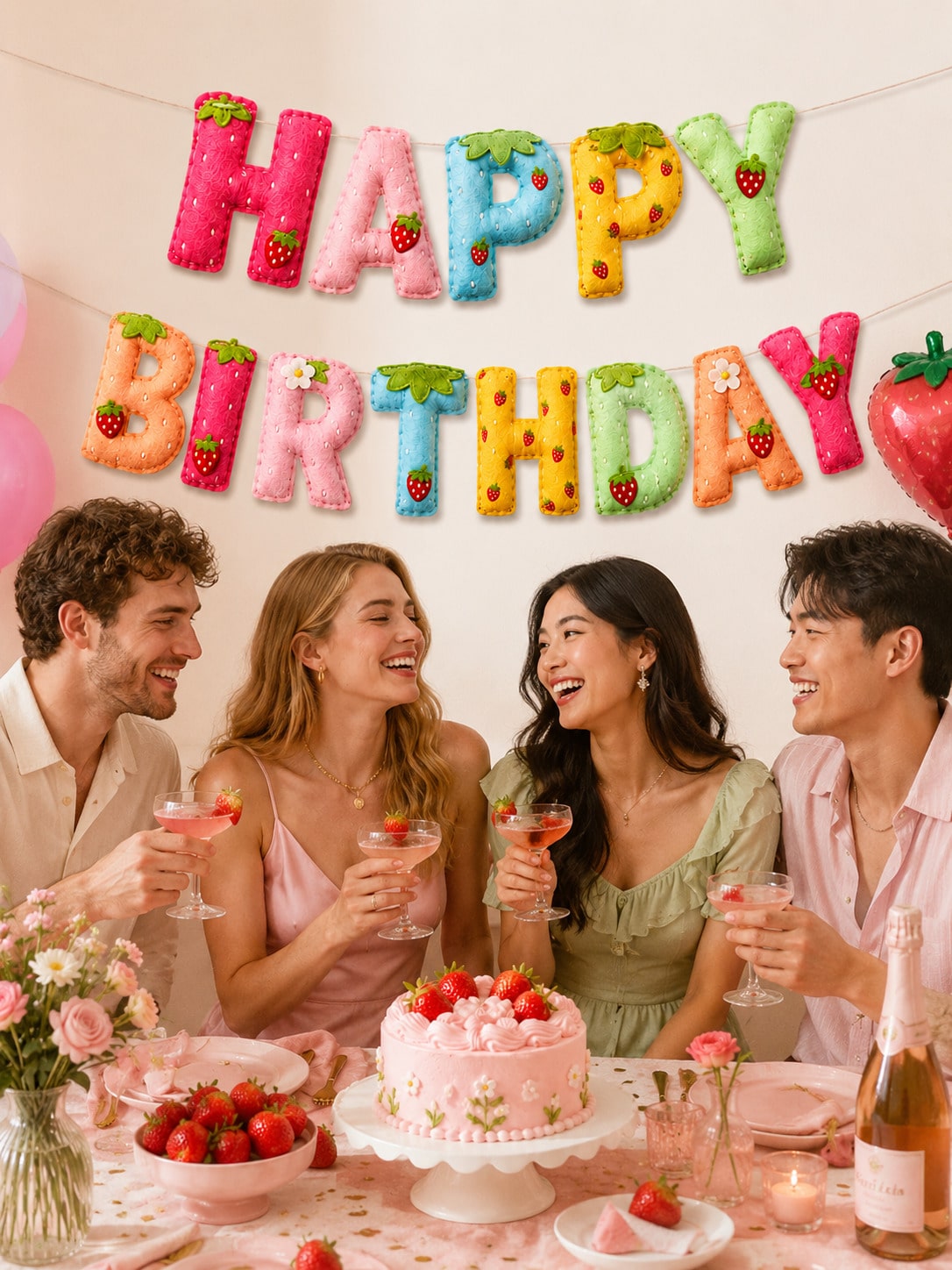 Strawberry Theme Happy Birthda - đánh giá và giá Dessert Table Backdrop